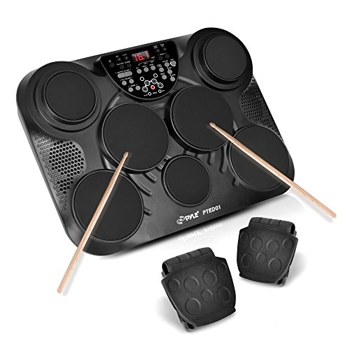 PylePro Portable Drums, Tabletop Drum Set, 7 Pad Digital Drum Kit, Touch Sensitivity, Wireless Electric Drums, Drum Machine, Electric Drum Pads, LED Display, Mac & PC (PTED01)